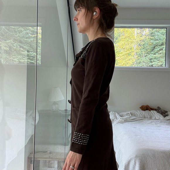 Vintage Brown Floral Embroidered Long line Cardigan xs - Picture 5 of 12